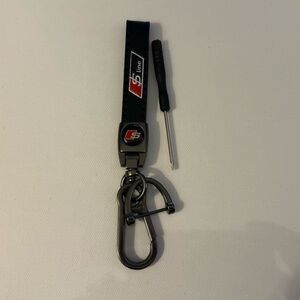S Line Key fob Keychain in Black Leather NWT